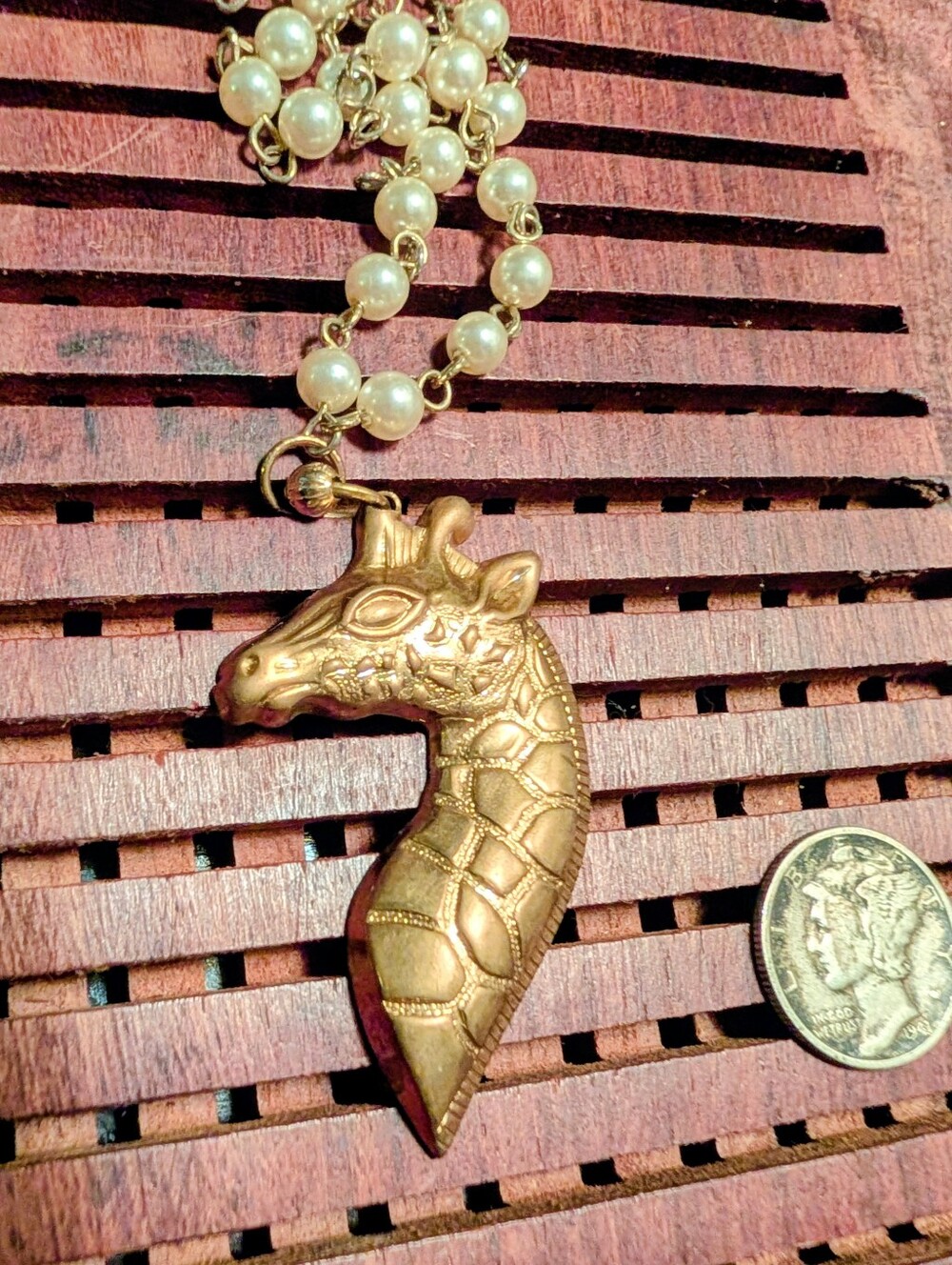 Gold Giraffe Pendant Pearl Chain Necklace